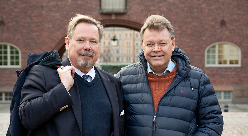 The FerroSilva process was developed by Rutger Gyllenram (left) and Peter Samuelsson who were both working at the Department of Processes at the Department of Materials Science at the Royal Institute of Technology, KTH, in Stockholm. Photo courtesy of FerroSilva.